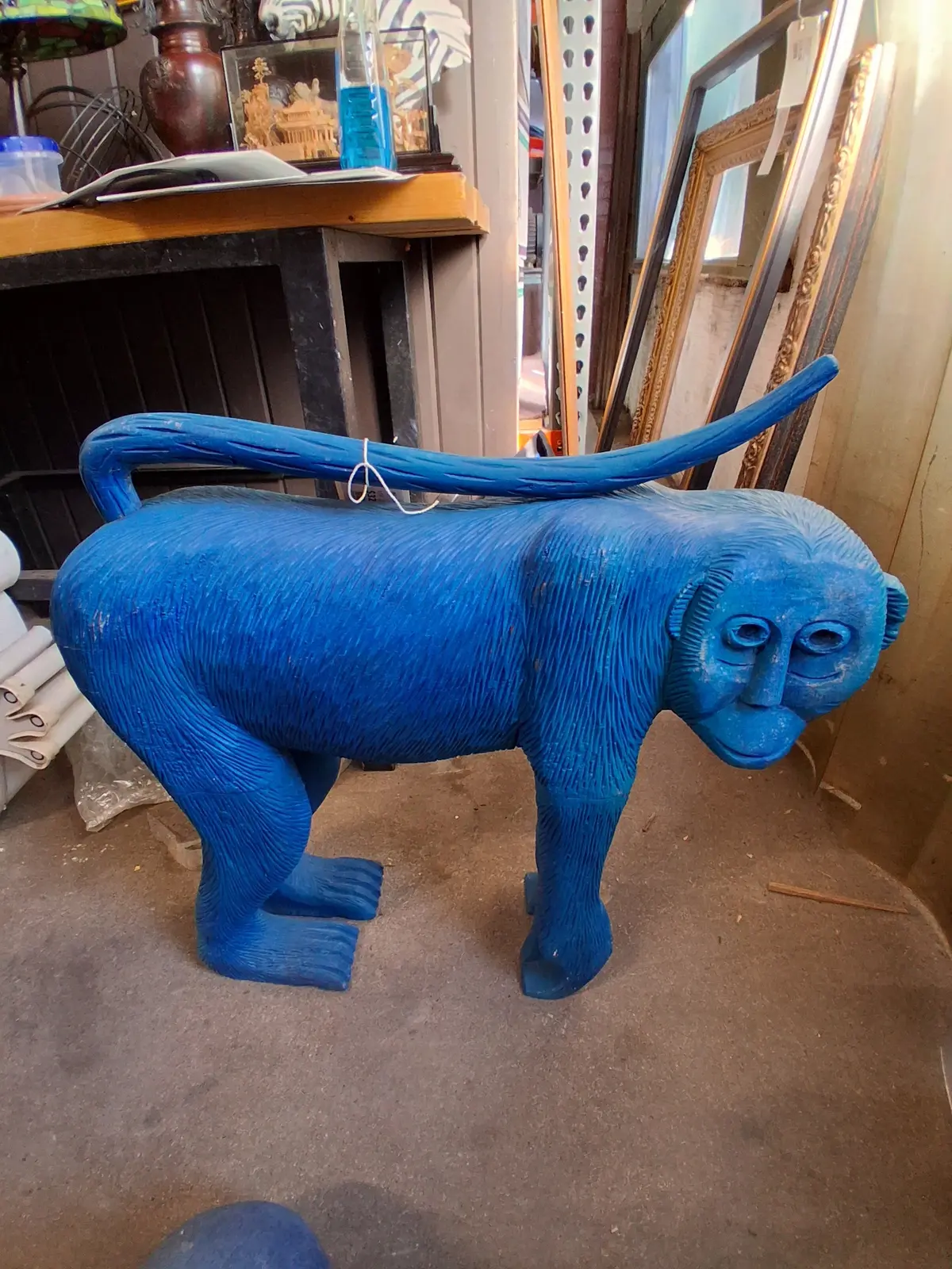 Blue Carved Wood Monkey 1