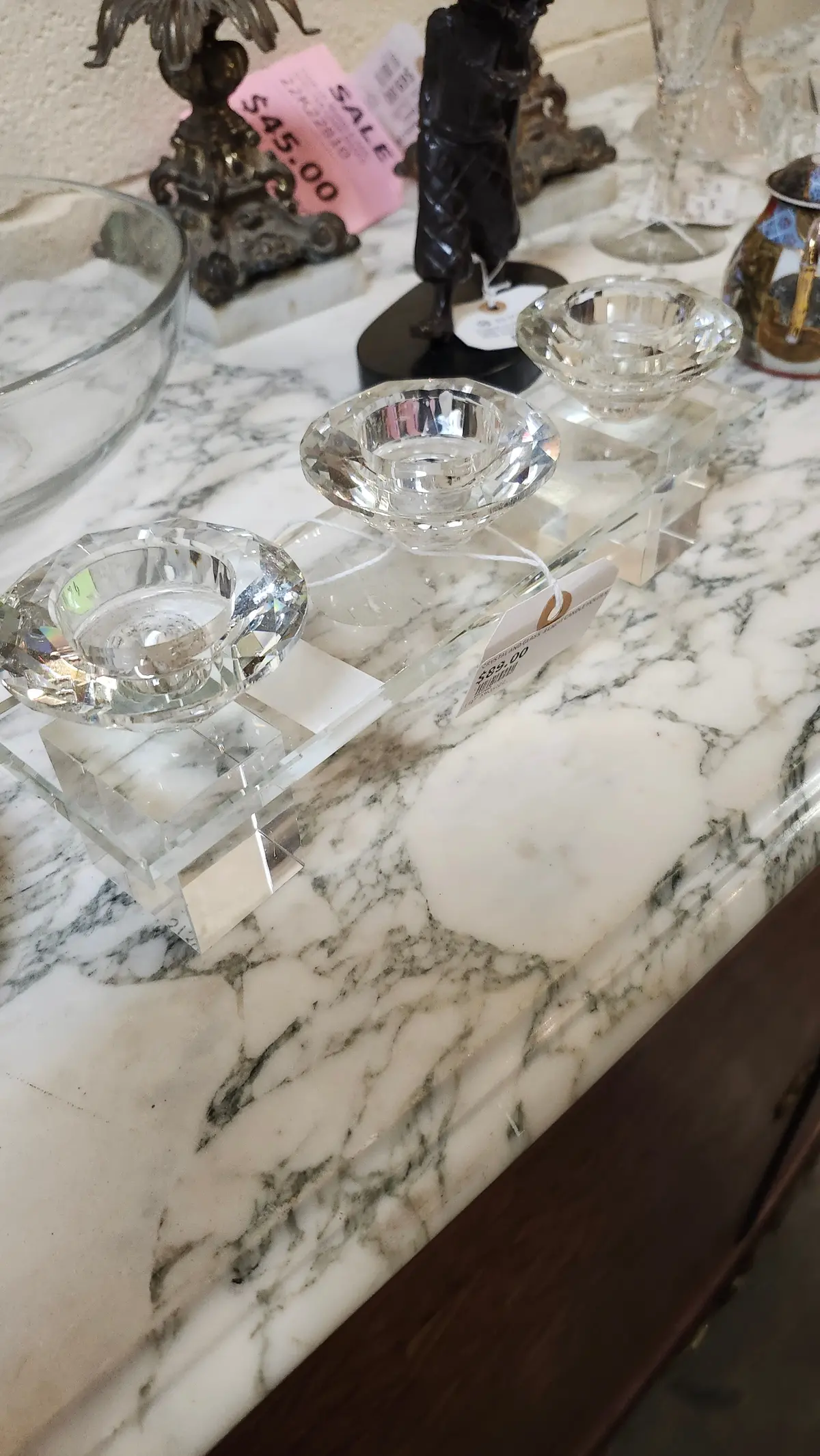 Crystal And Glass  3 Light Candle Holder 1