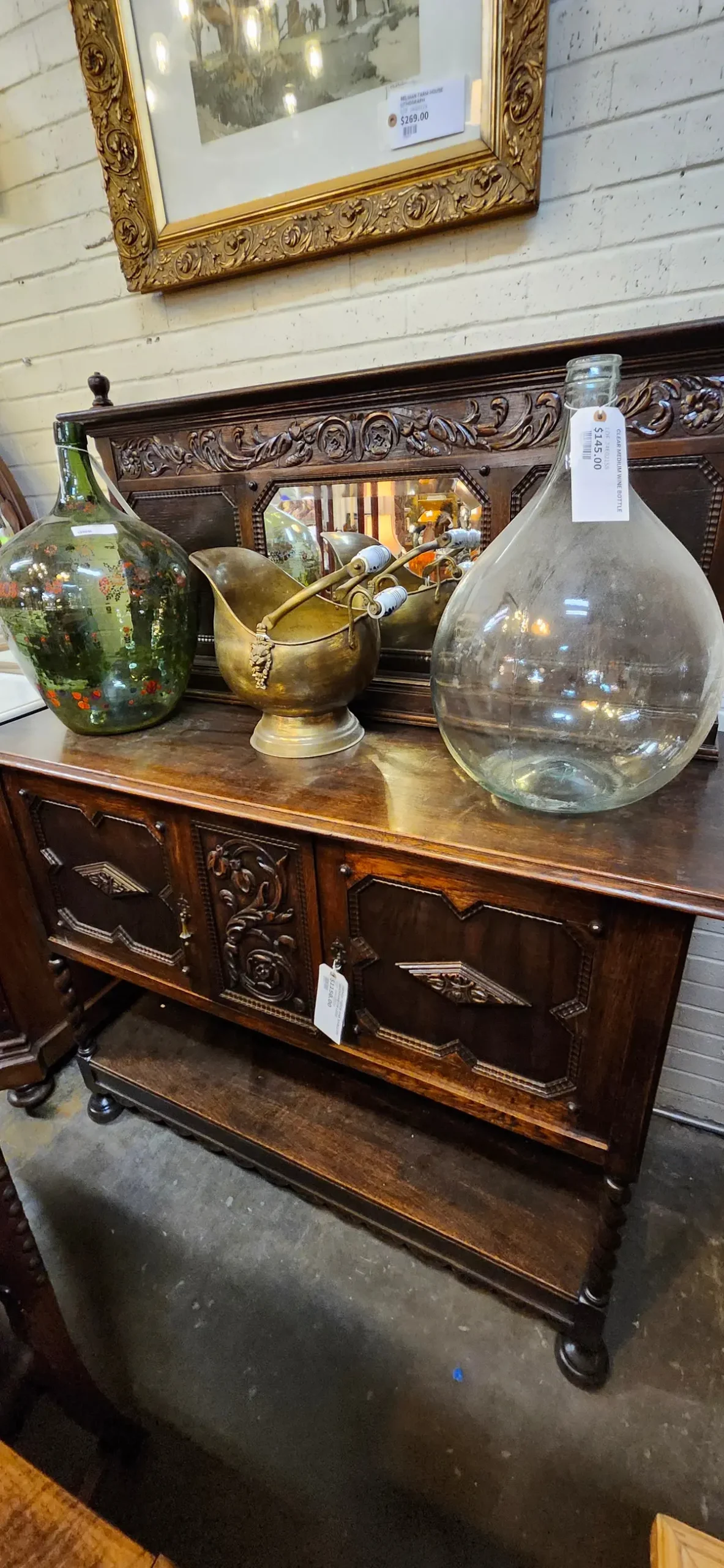 French Tudor Oak Shallow Sideboard On Legs 1