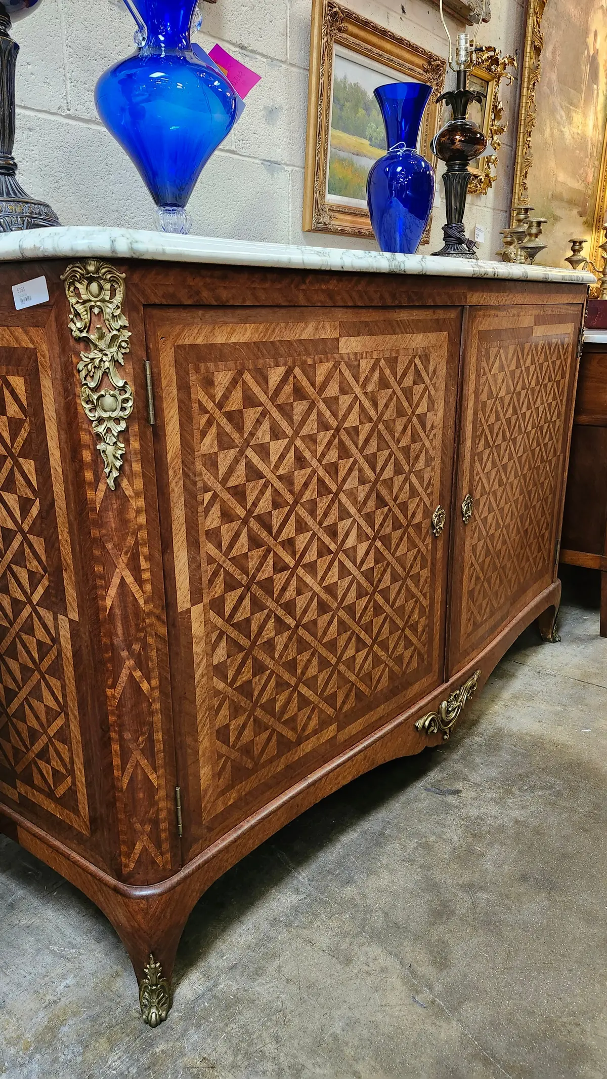 Louis Xv Marble Top 2 Drawer Server With Marquetry 1