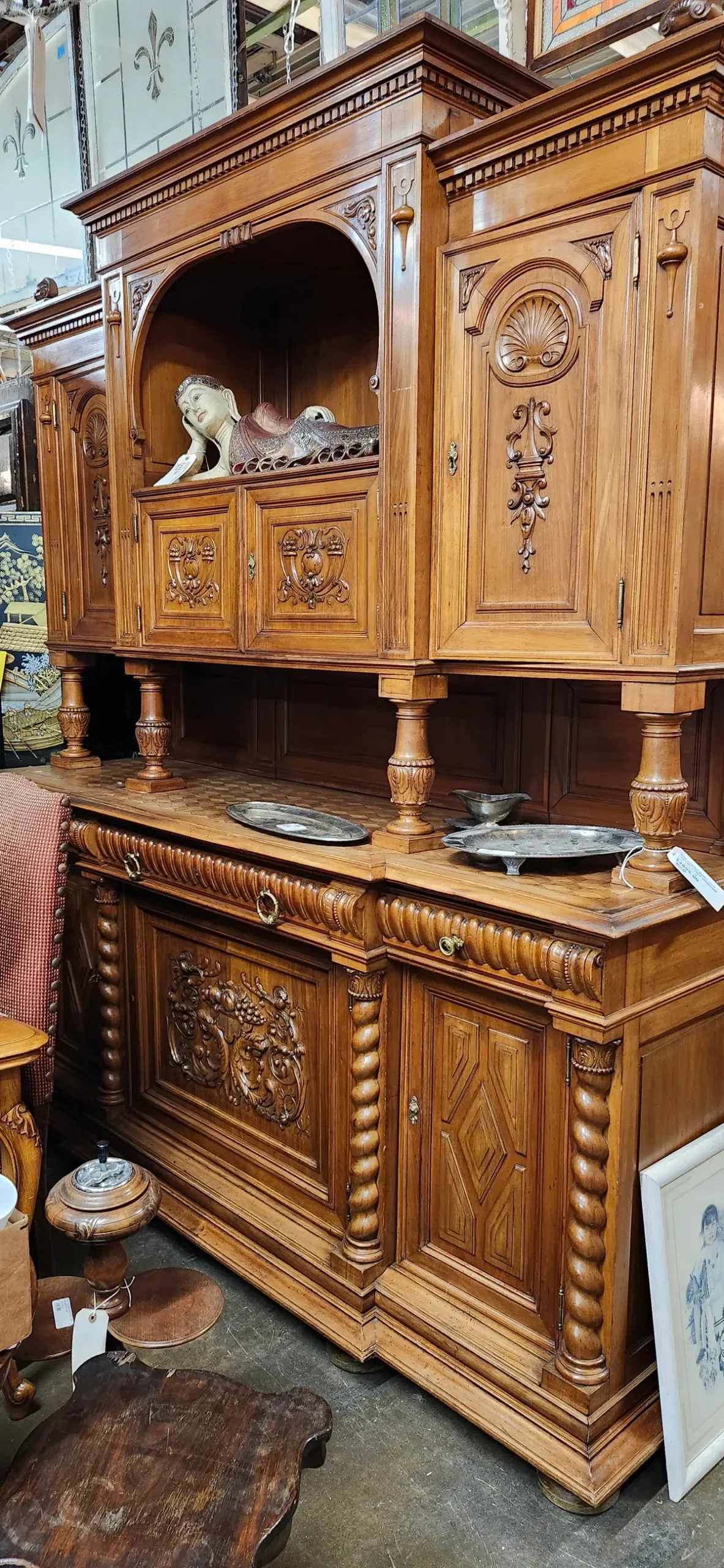 Wide Carved Maple 19Th Century 2 Piece Sideboard 1