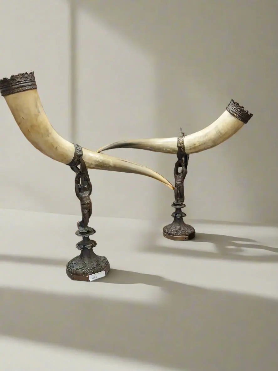Large Pair Of Horns On Bronze Mounts 1