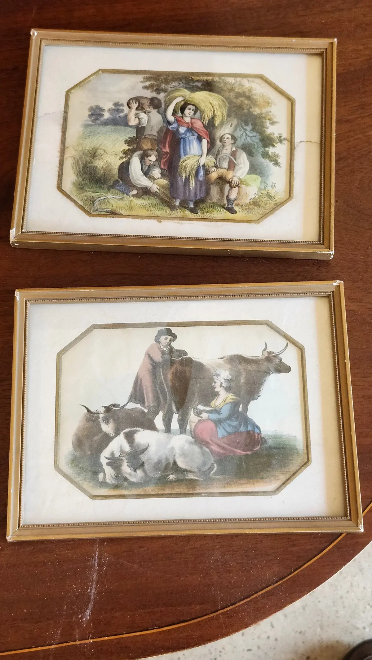 Pair Of Small Framed Bucolic Scenes 19Th Century Colored Engravings 1