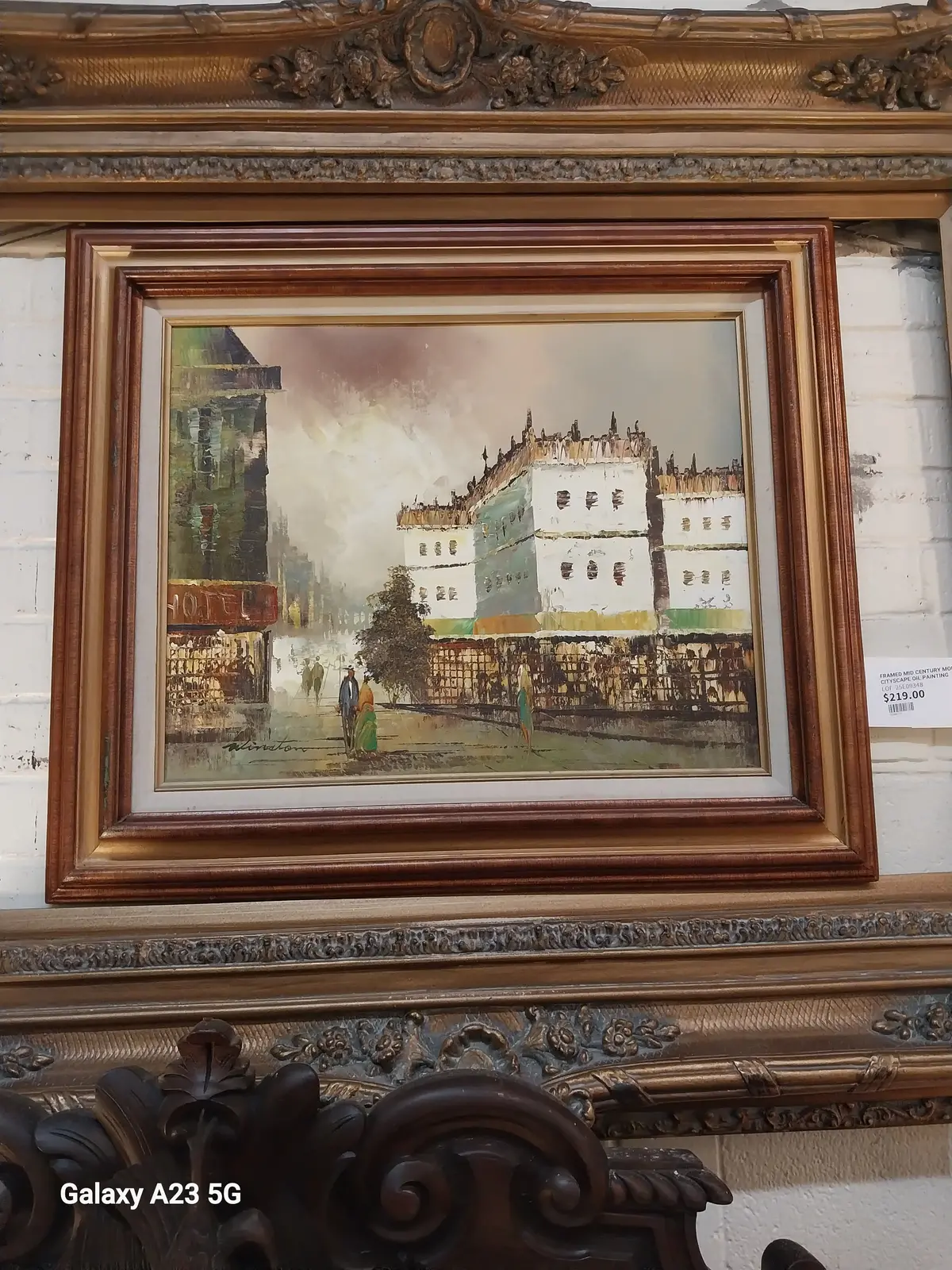 Framed Mid Century Modern Cityscape Oil Painting 1