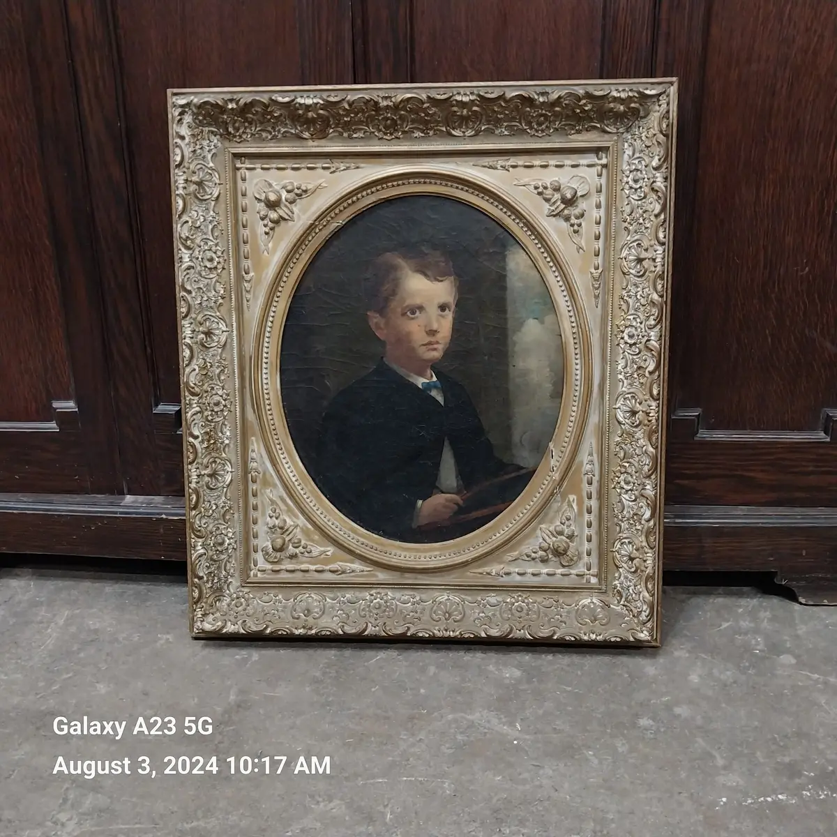 Gilt Framed Oil Painting Of A Boy-Relined Canvas 1