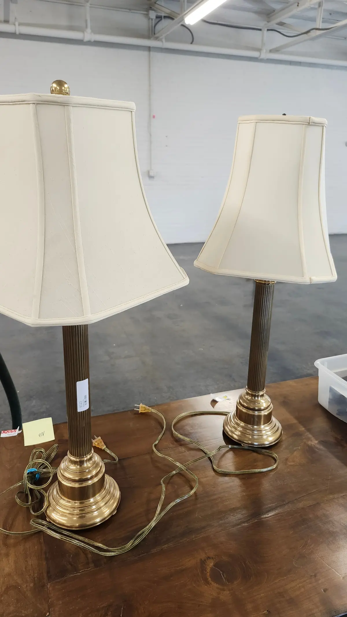 Pair Of Brass Fluted Column Lamps 1