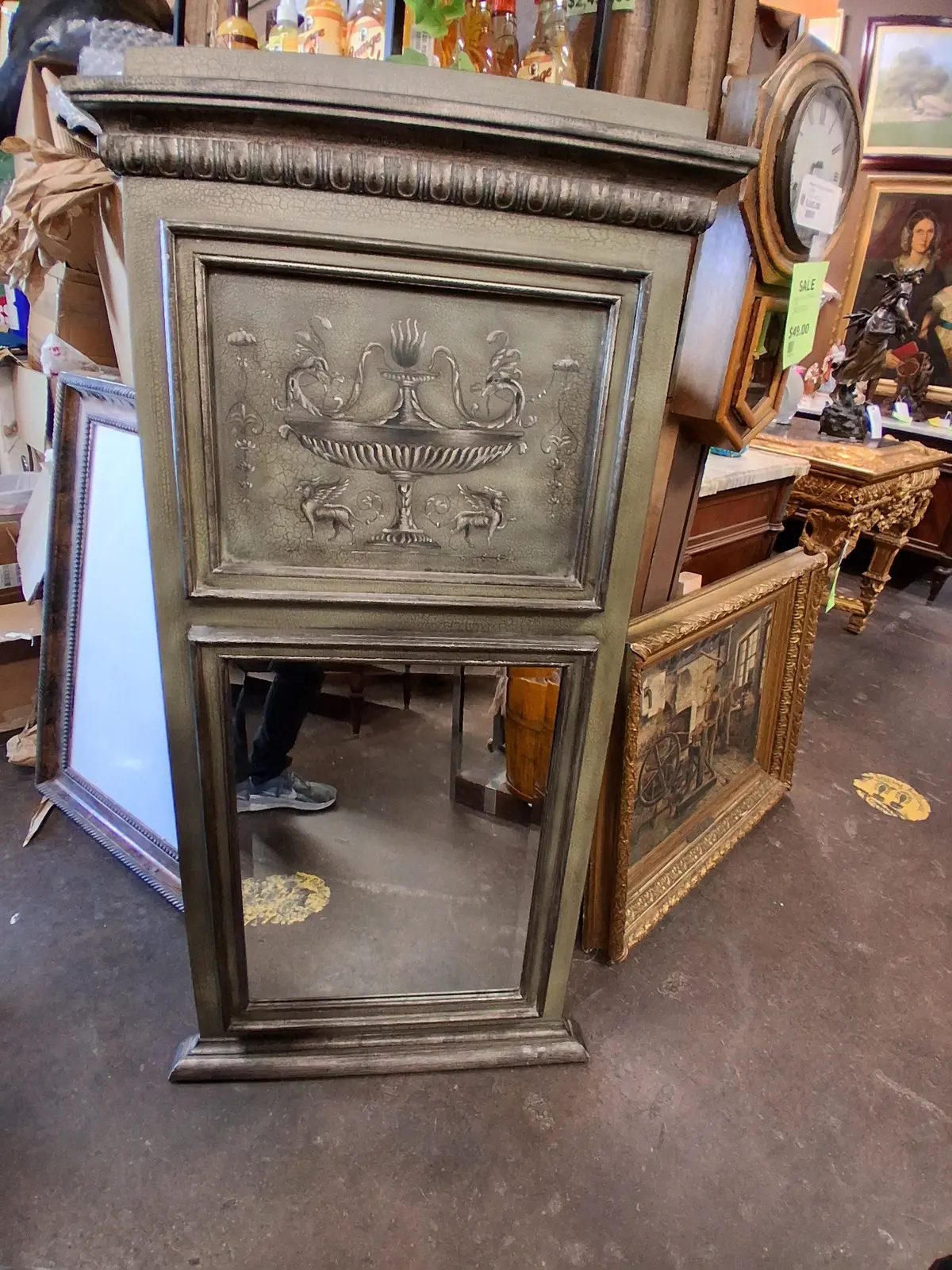 Painted Trumeau Mirror With Griffins-Not Old 1