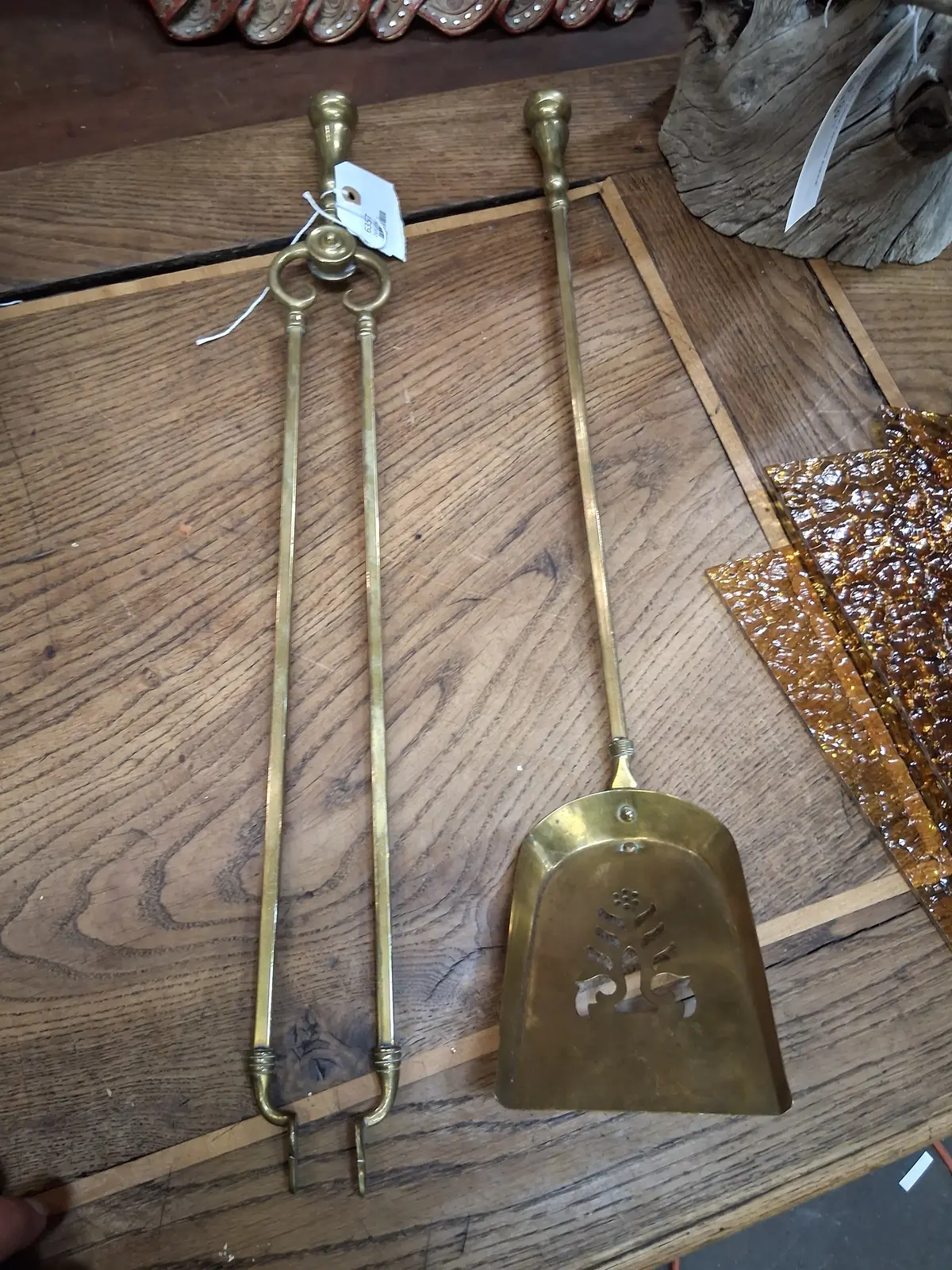 Brass Fire Shovle And Tongs 1