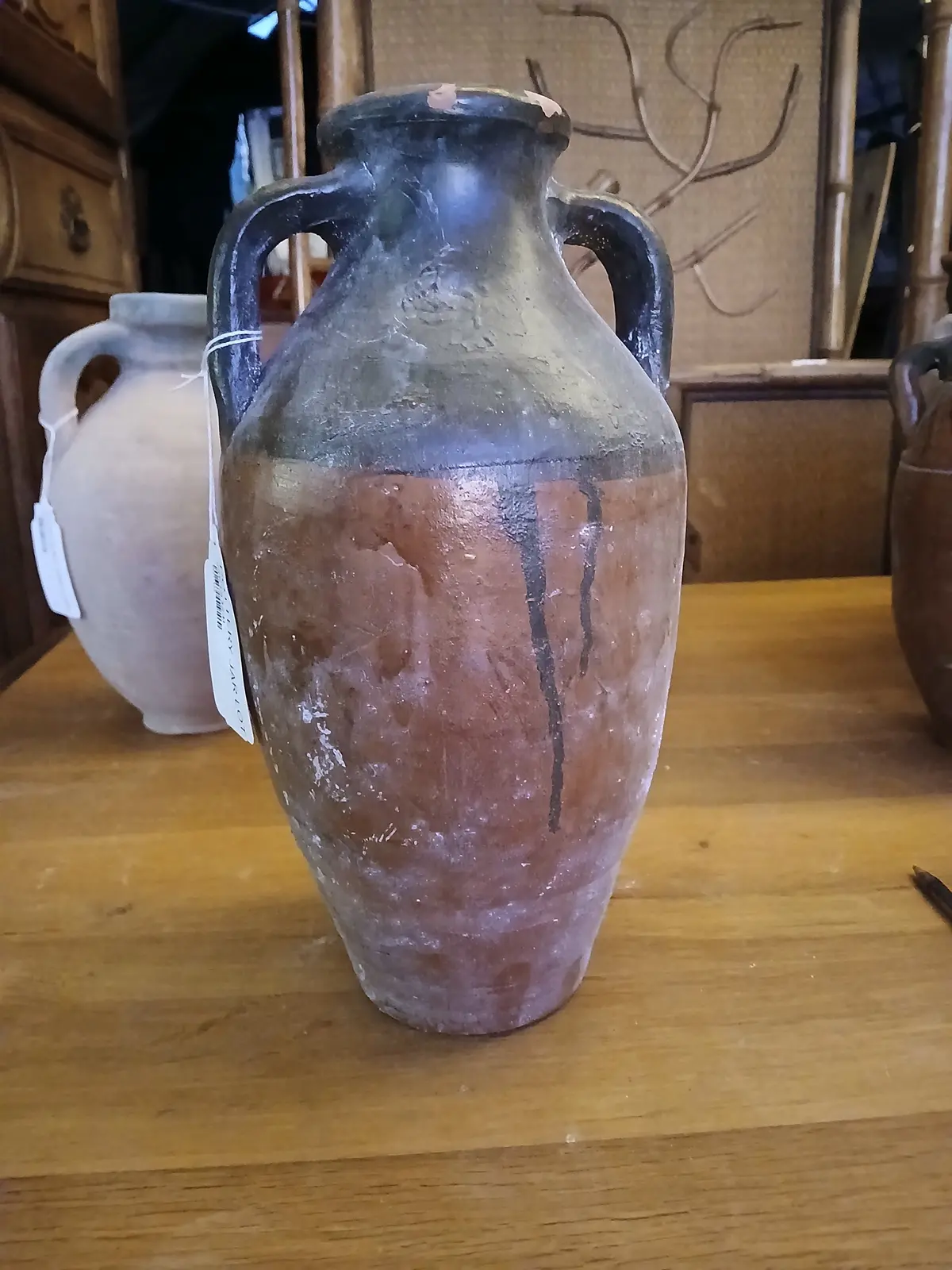 Glazed Terra Cotta Vase With Two Handles 1
