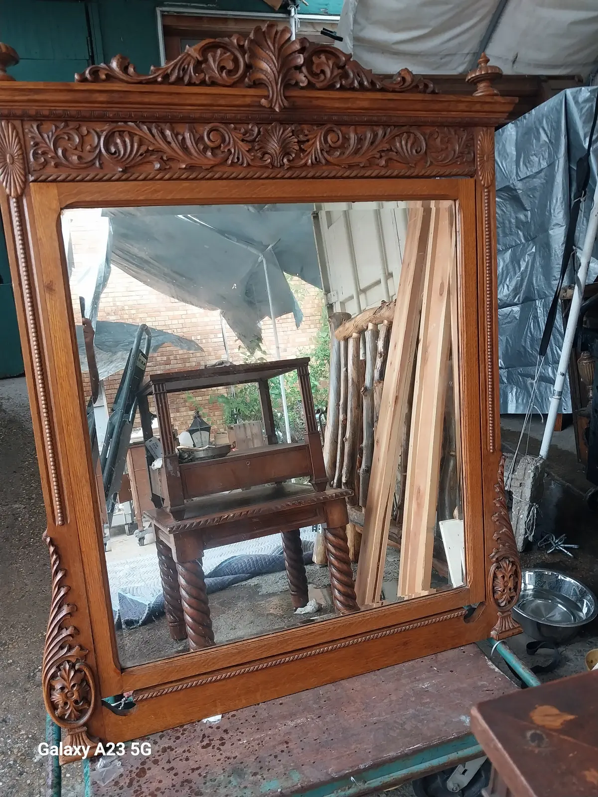 Large American Oak Dresser Mirror 1