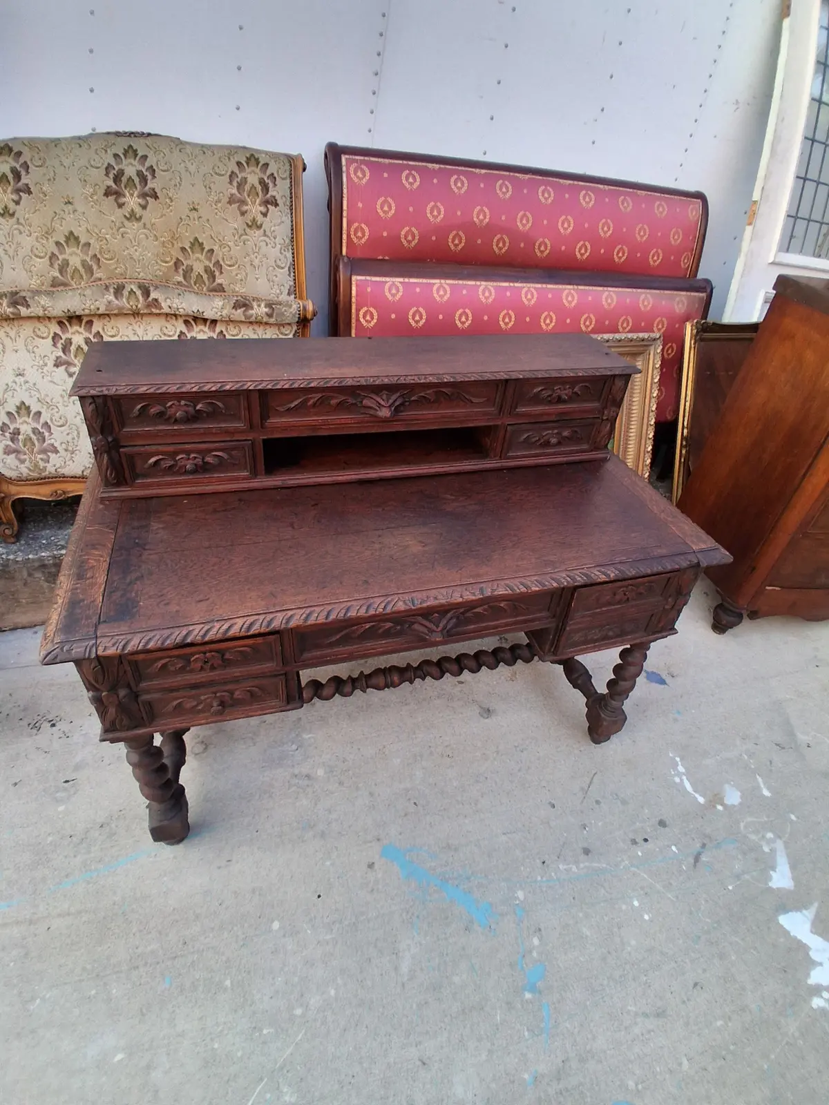 Louis Xiii Barley Twist Oak Desk 1