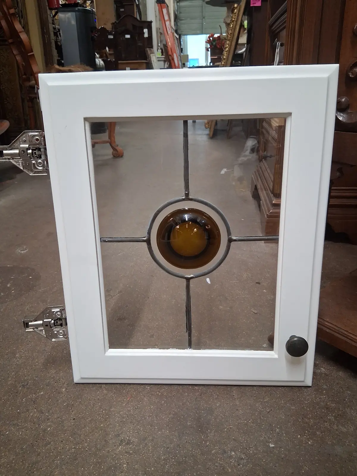 Set Of 5  Small Square Leaded Glass Dors With Rondels 1