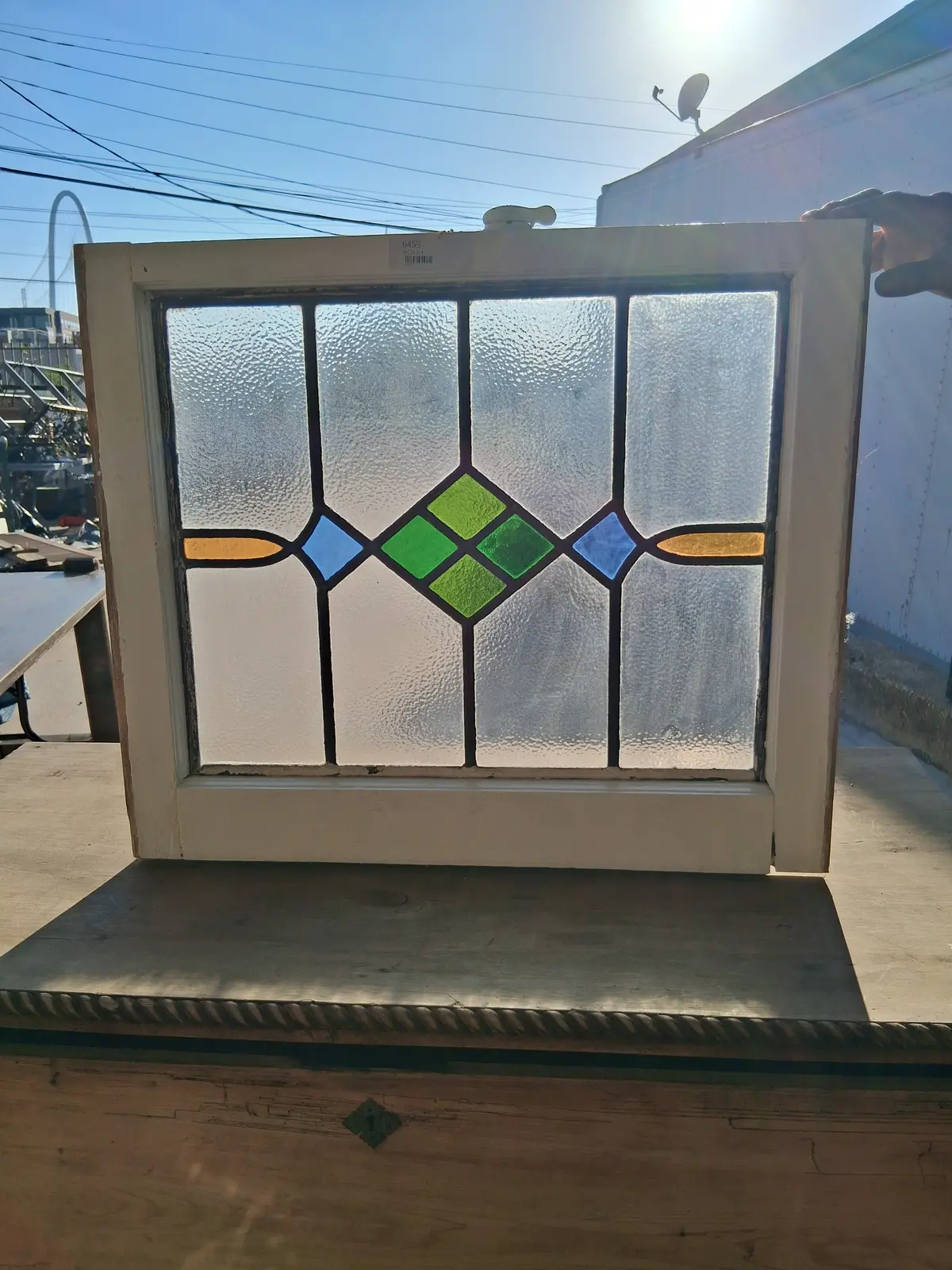 White Framed Medium Geometric English Stained Glass Window 1