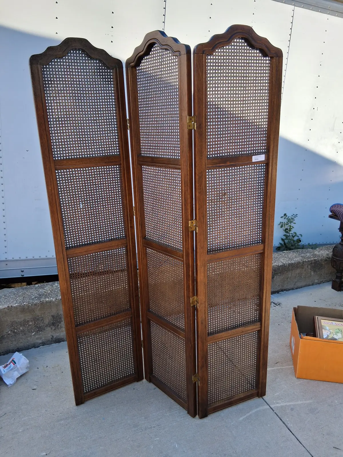 Vintage Country French Oak And Cane Screen 1