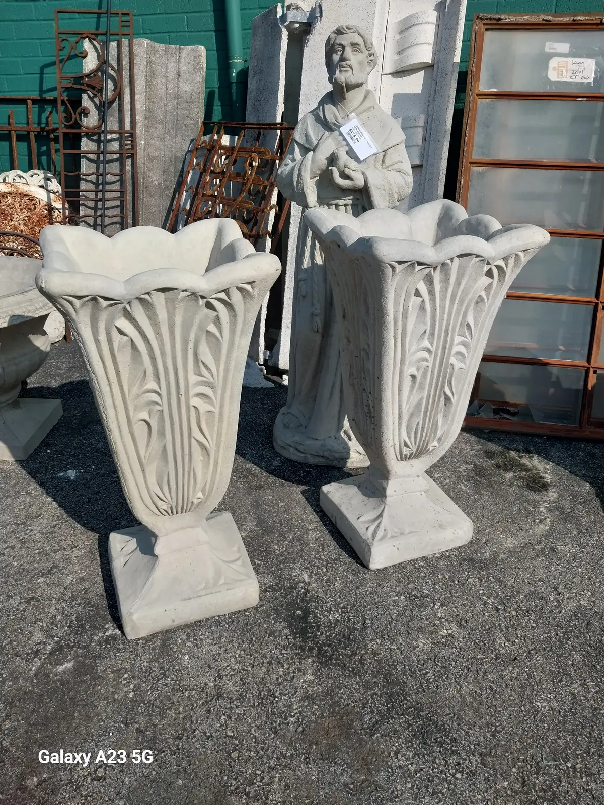 Pair Of Tall Concrete Planters 1