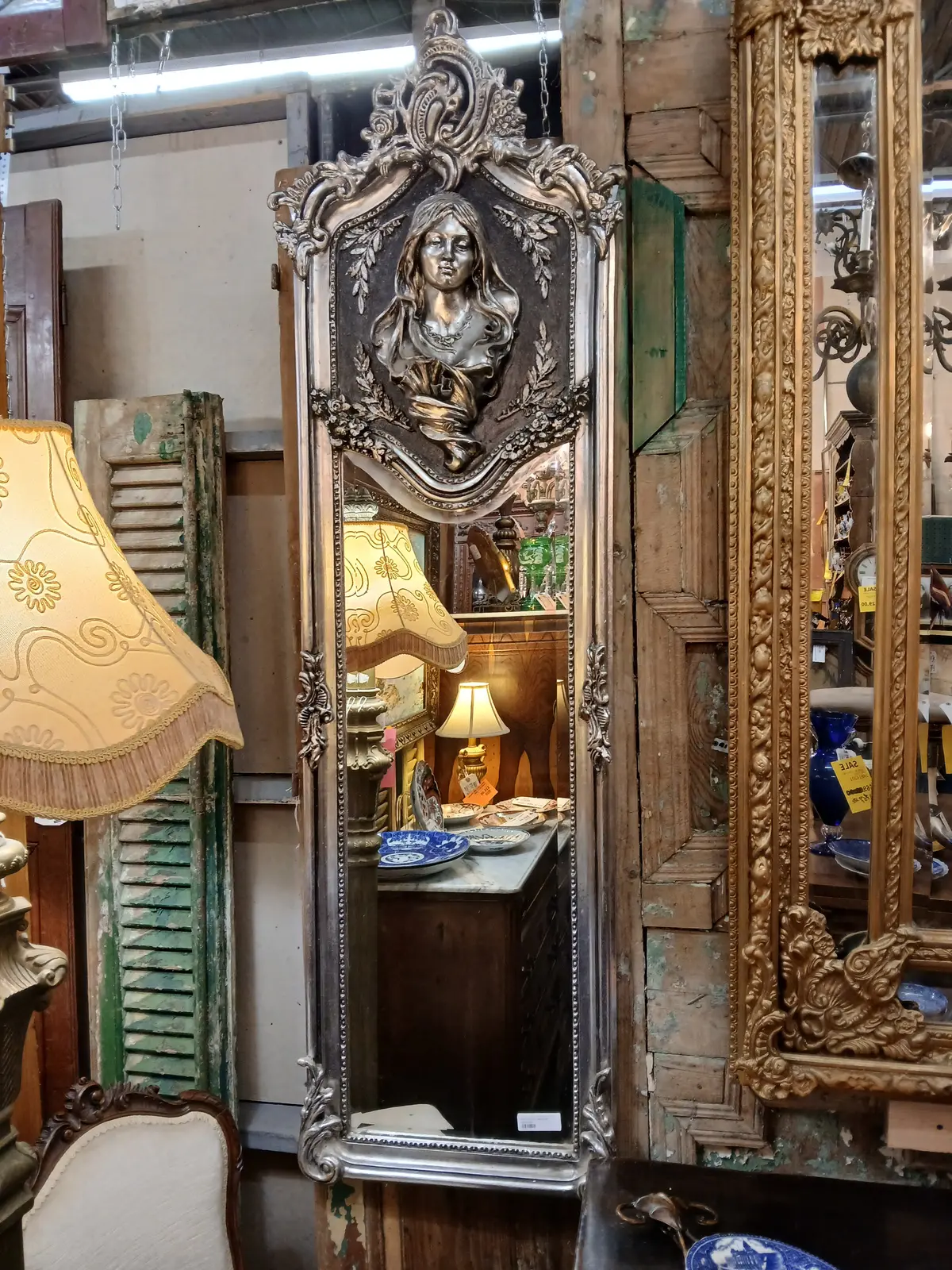 Lady Crowned Silver Tone Beveled Mirror 1