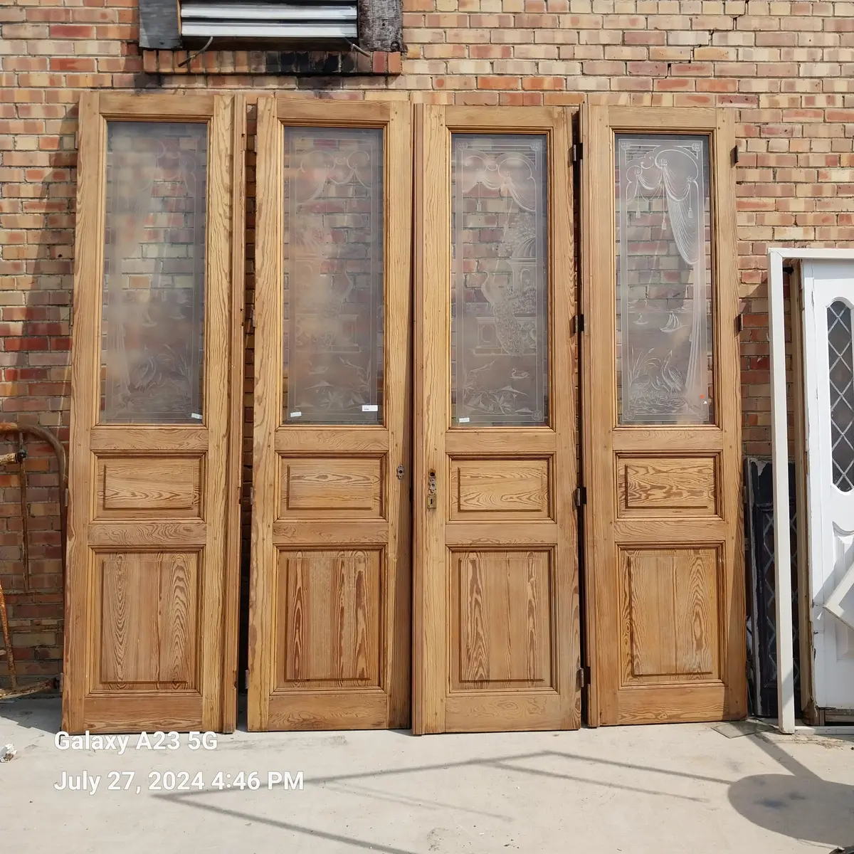 Set Of 4 Etched Pine Raw Doors 1