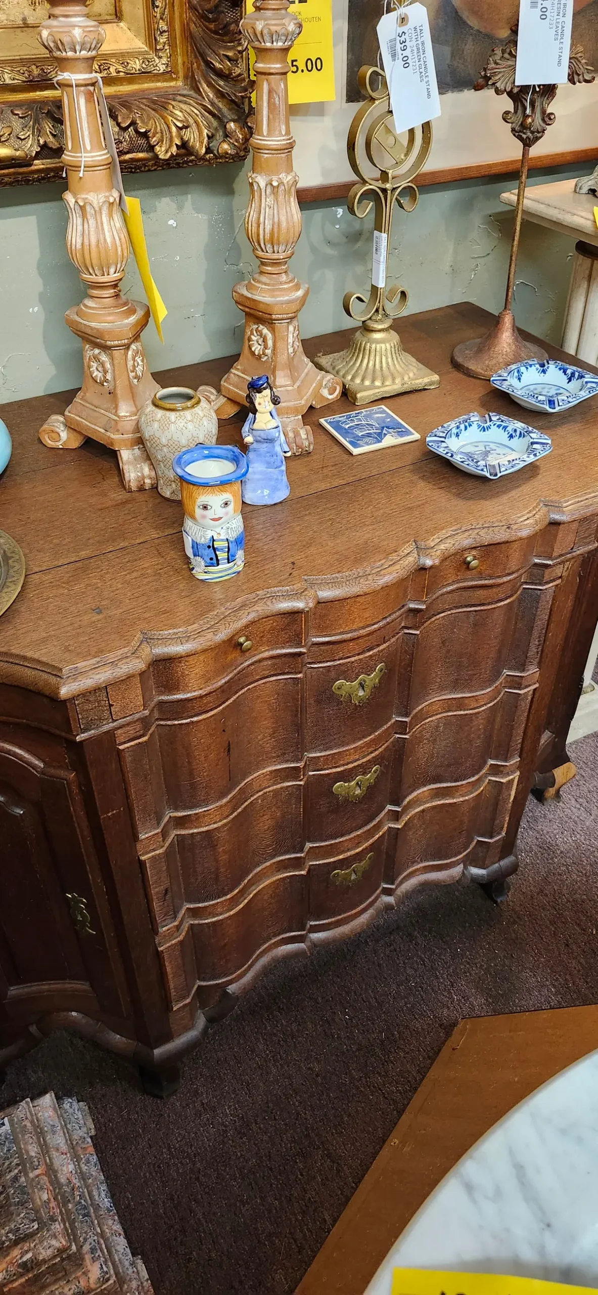 French Oak 2 Drawer Serpintine Chest Two Doors Need A Key Locked Shut 1