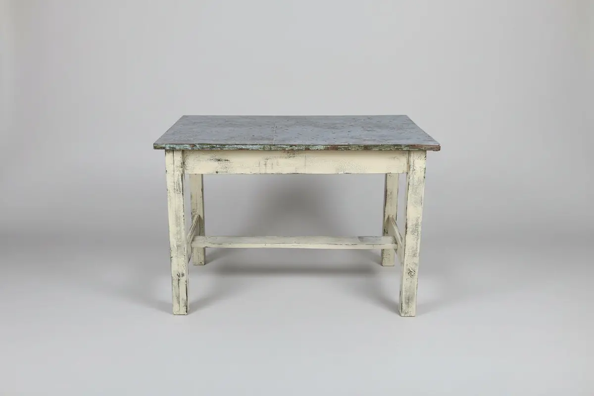 Zinc Top Painted White Library Table 1
