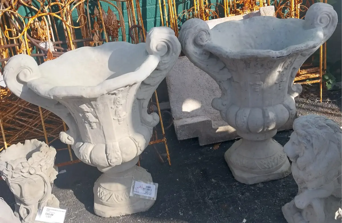 Pair Of Urn Style Concrete Planters 1