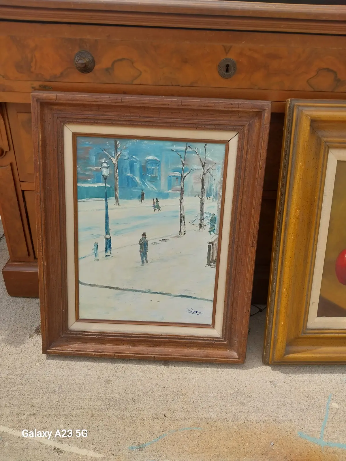 Framed Winter Urbanscape Oil Painting 1