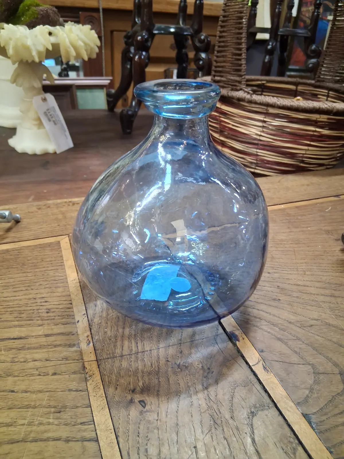 Hand Made Spanish Blue Glass Bottle 1