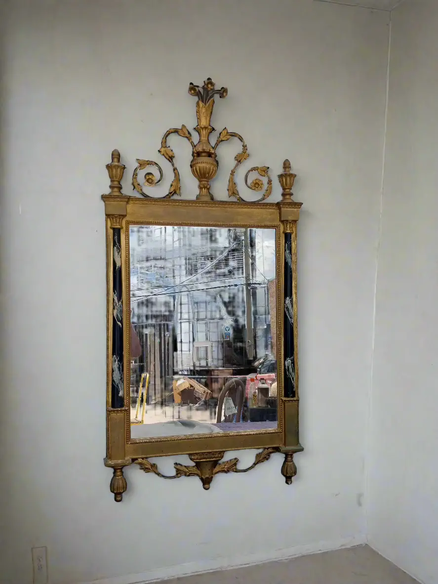 Vintage Louis Xvi Style Gilt Mirror With Faux Marble Columns 1