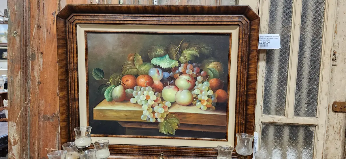 Artist Signed Oil On Canvas Still Life In Period Frame 1