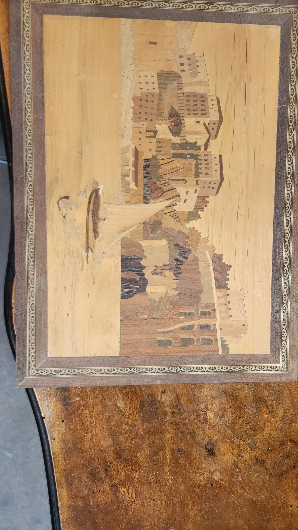 Inlaid Wood Sail Boat Landscape 1