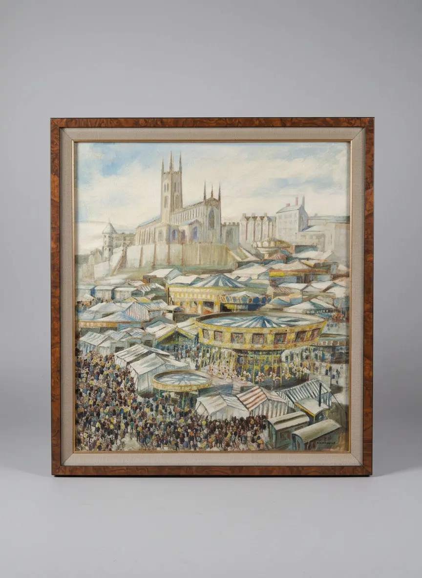 Framed Impressionist Landscape Oil Painting Of  A French Circus -Signed William Arnold 1