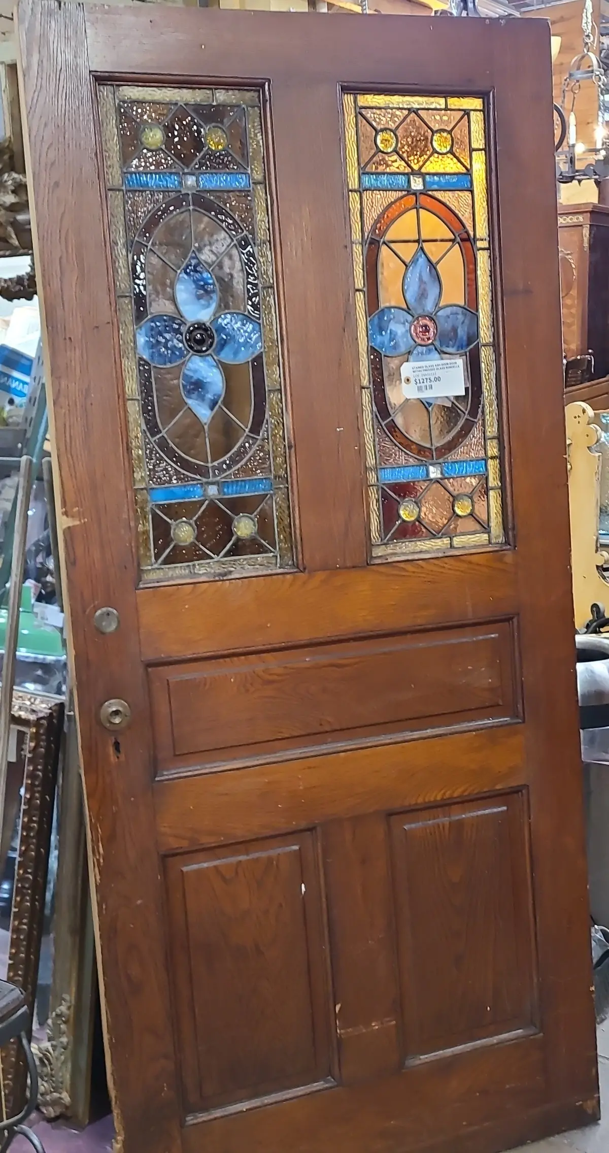 Stained Glass Ash Door With Pressed Glass Rondells 1