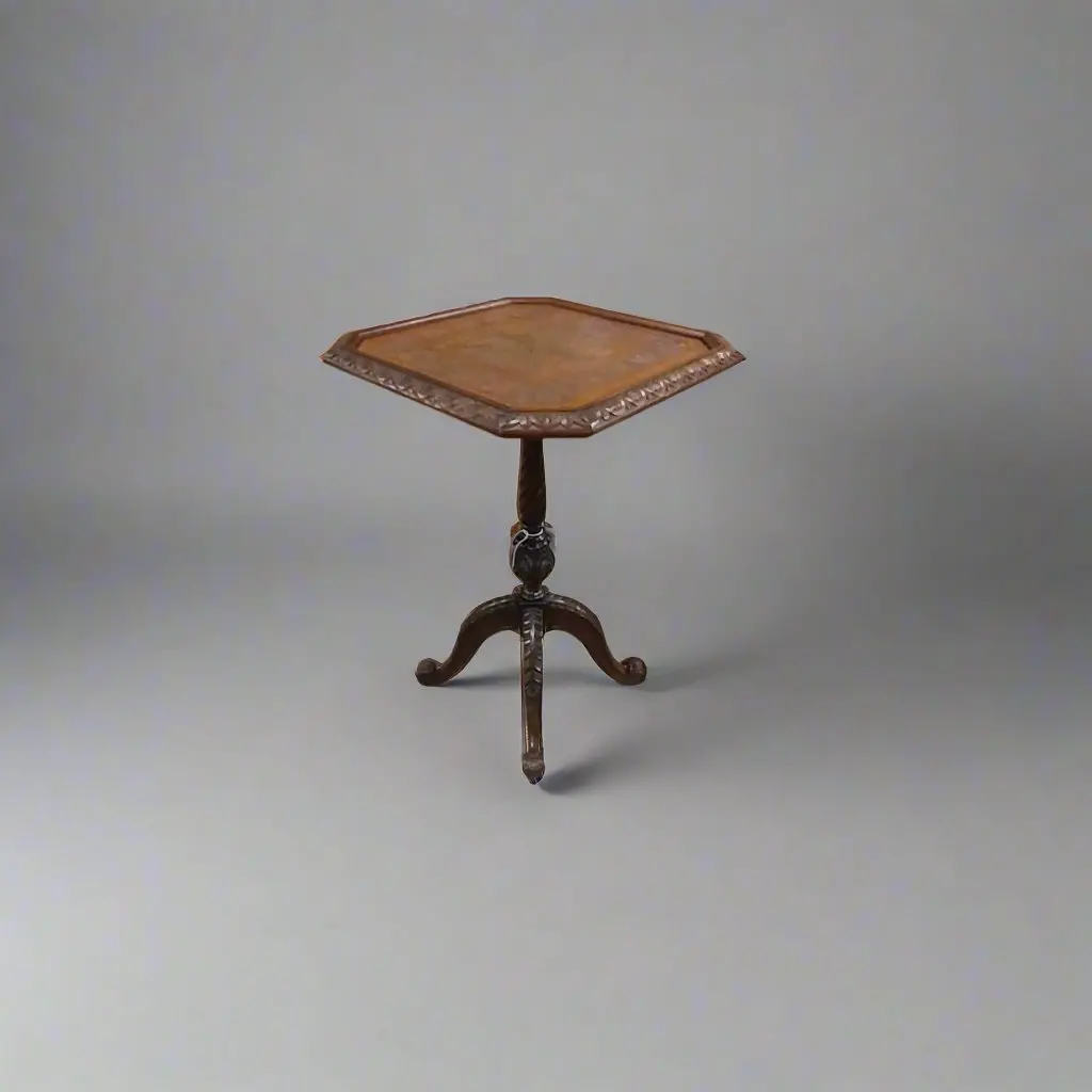 English Tilt Top Table With Carved And Inlaid Top- As Found 1