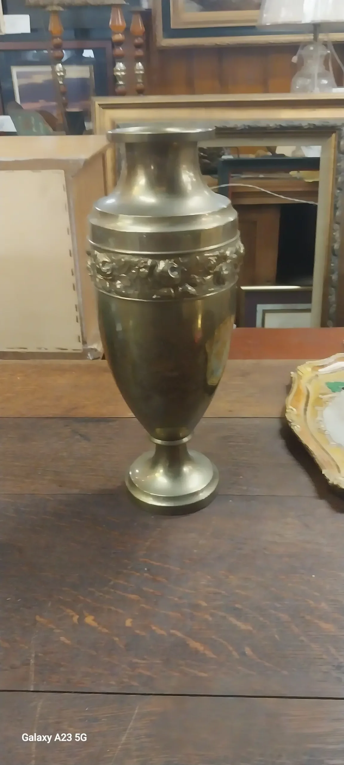 Tall Embosssed Brass Vase As Found 1