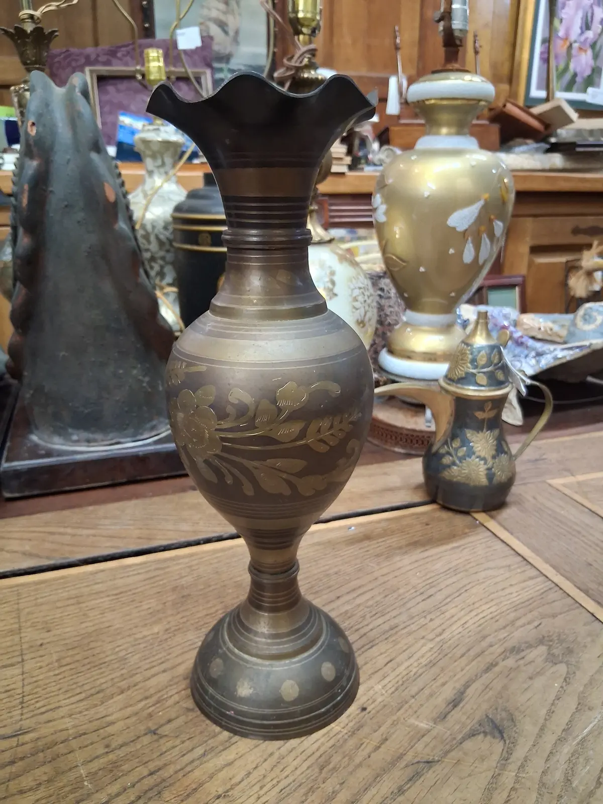Tall Indian Incised Brass Vase 1