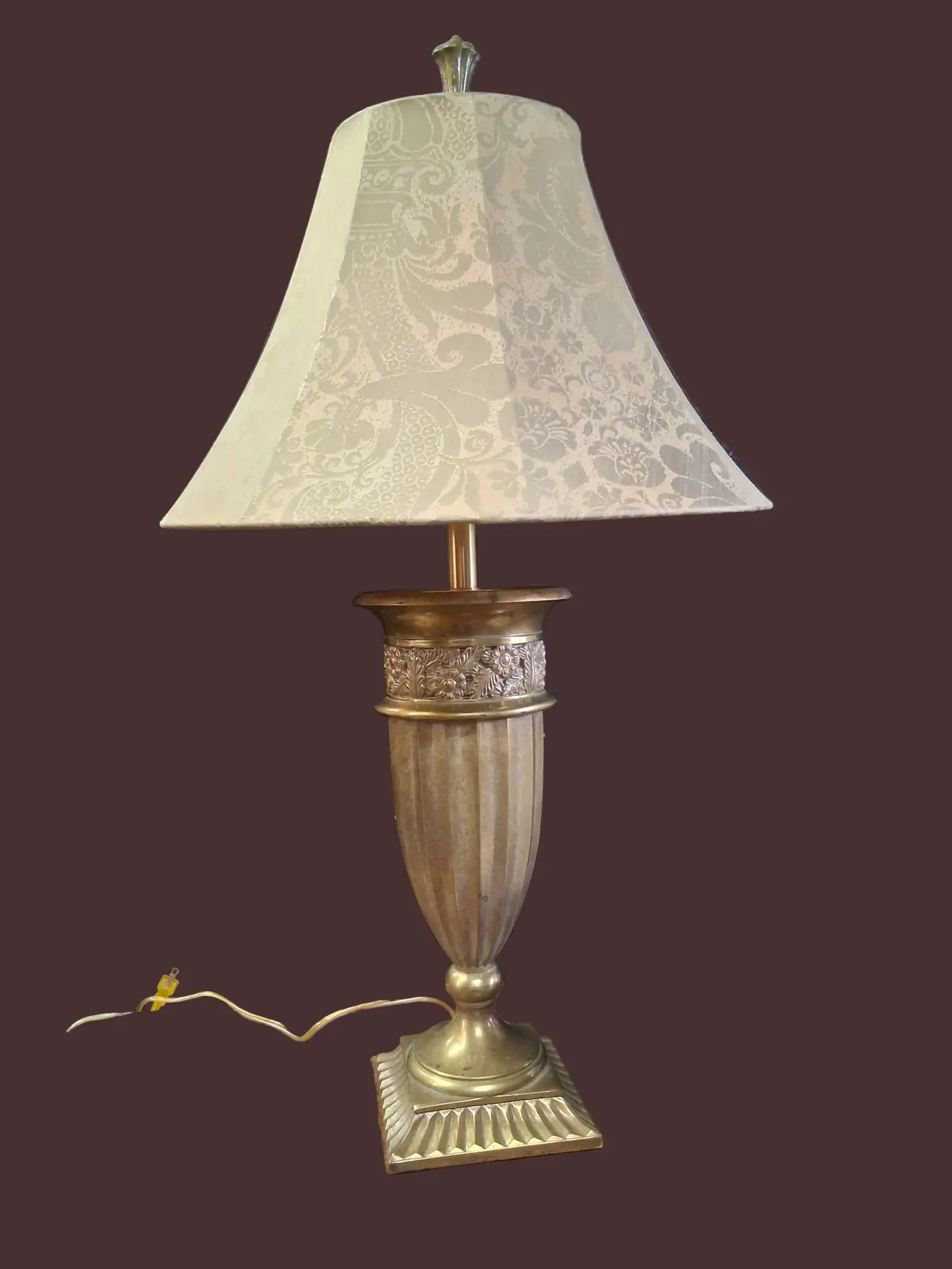 Hollywood Regency Style Embossed Design Large Gold Lamp 1