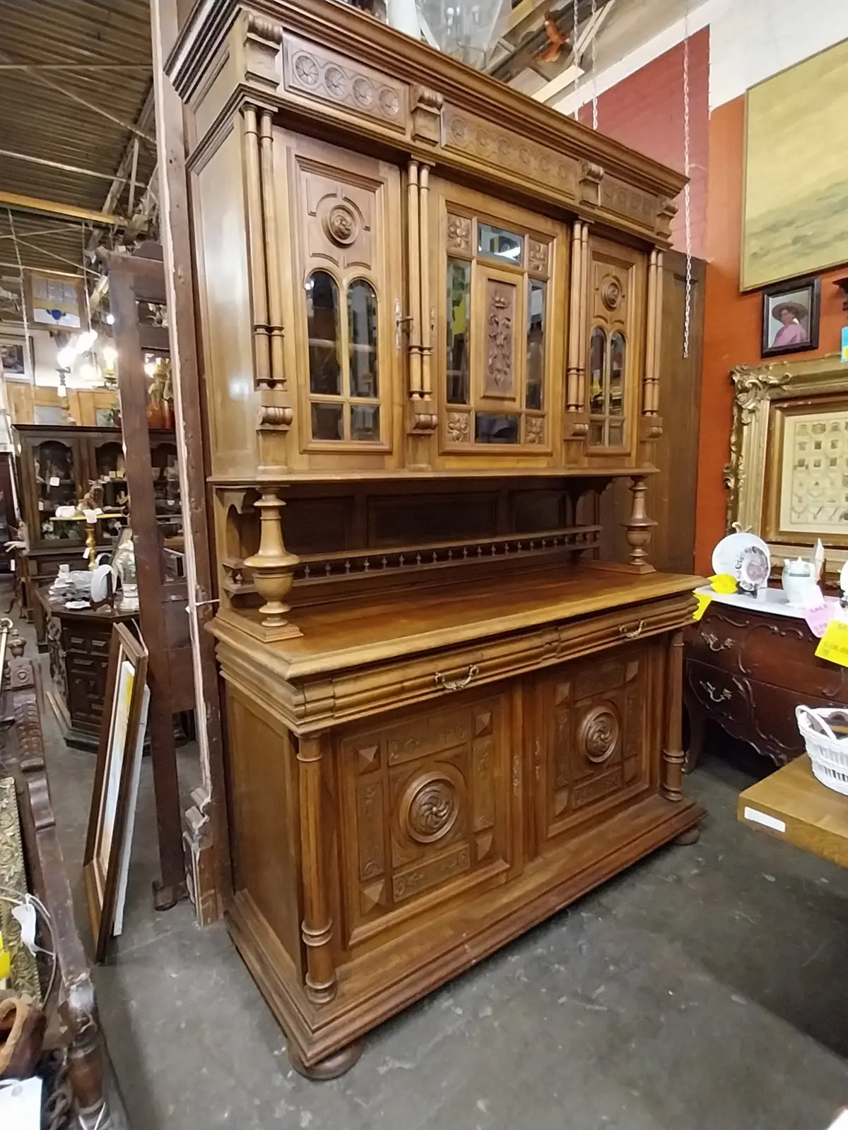 Large French Oak Buffet Or Hunt Cabinet 1
