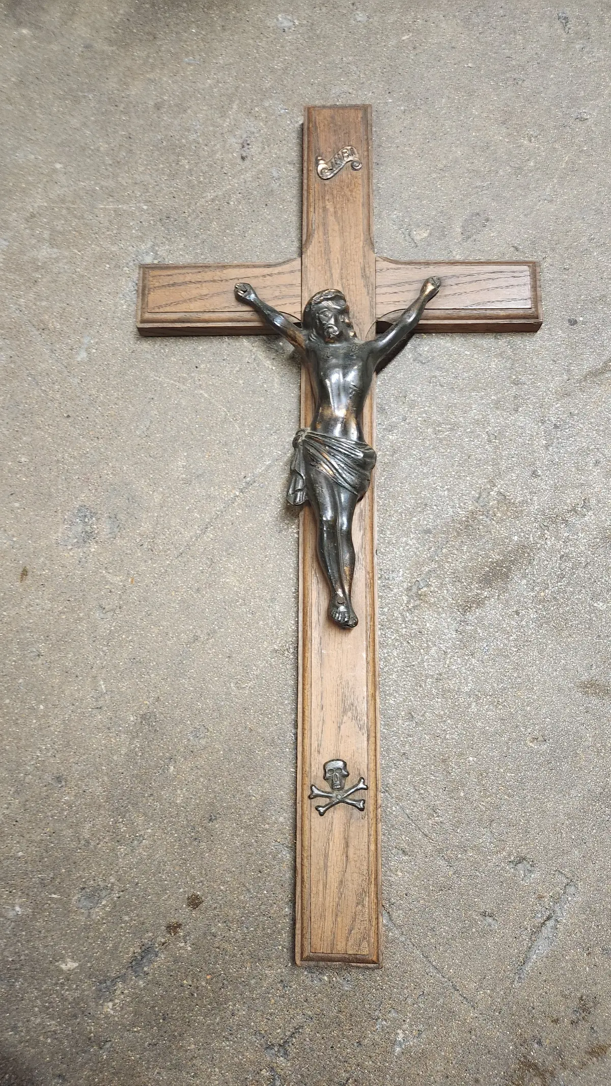Large Oak Crucifix With Copper Oxide Corpus 1