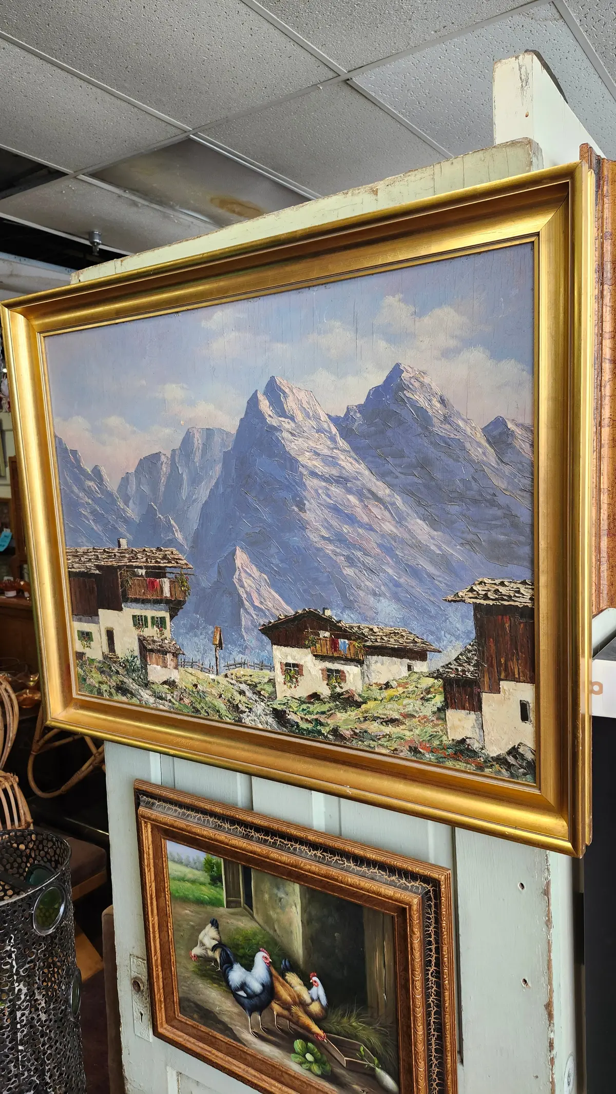 Gilt Framed Mountain Scene Landscape Oil Painting As Found (Paint Loss) 1