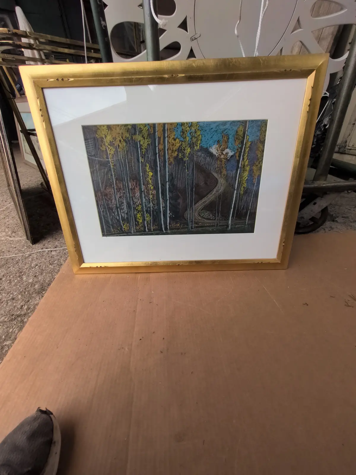Framed Impressionist Water Chalk Painting Of A Mountain Road By Albert Schmidt 1