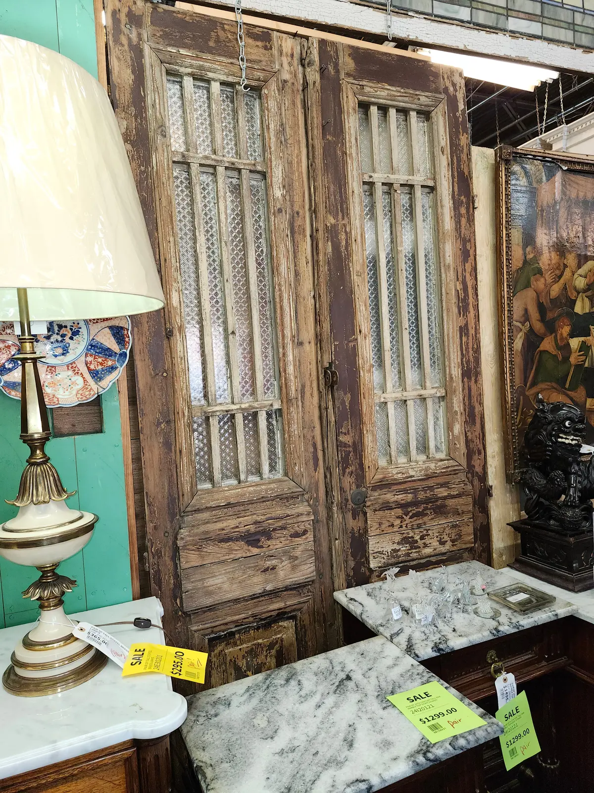 Pair Of Egyptian Pine Doors With Glass Windows 1