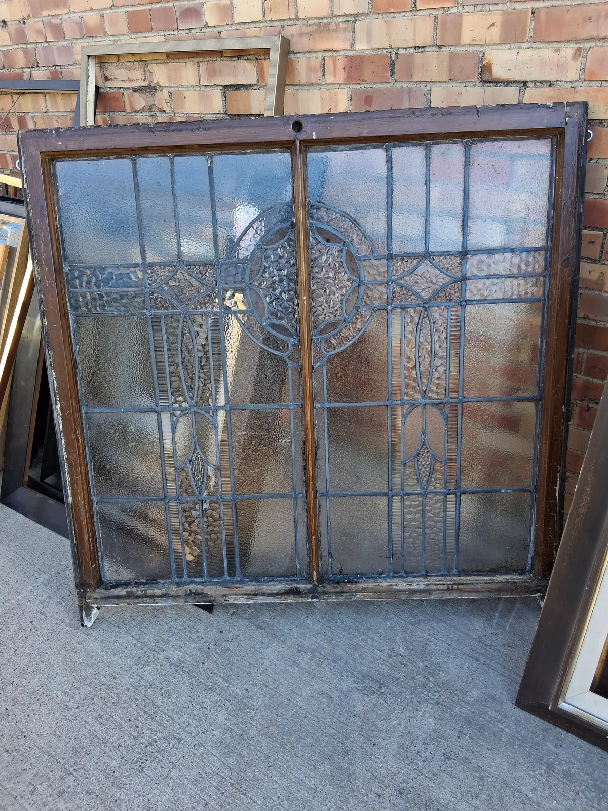 Large Leaded Glass Window With Round Center 1