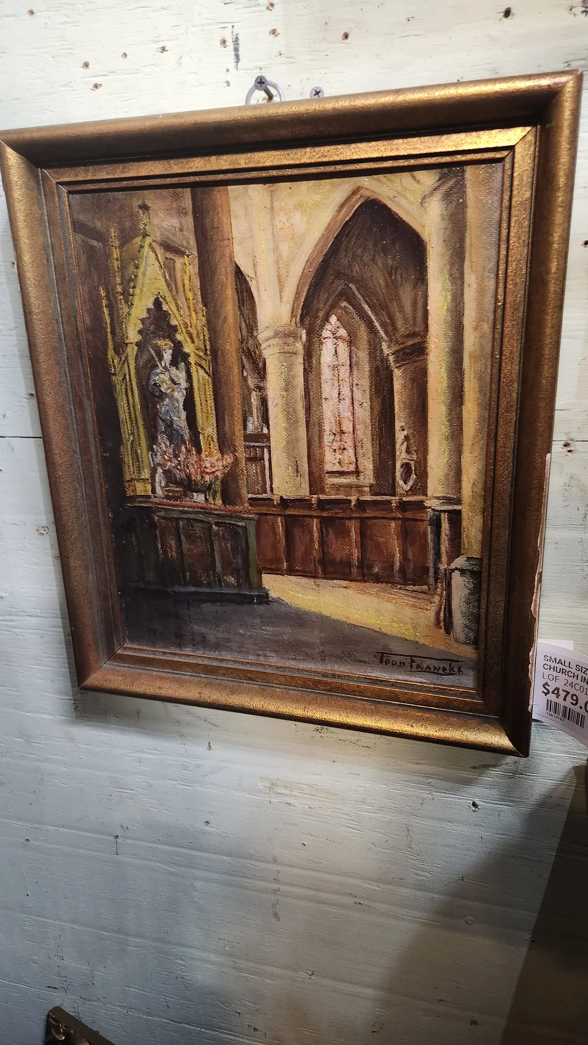 Small Size Oil Painting Of A Church Interior 1