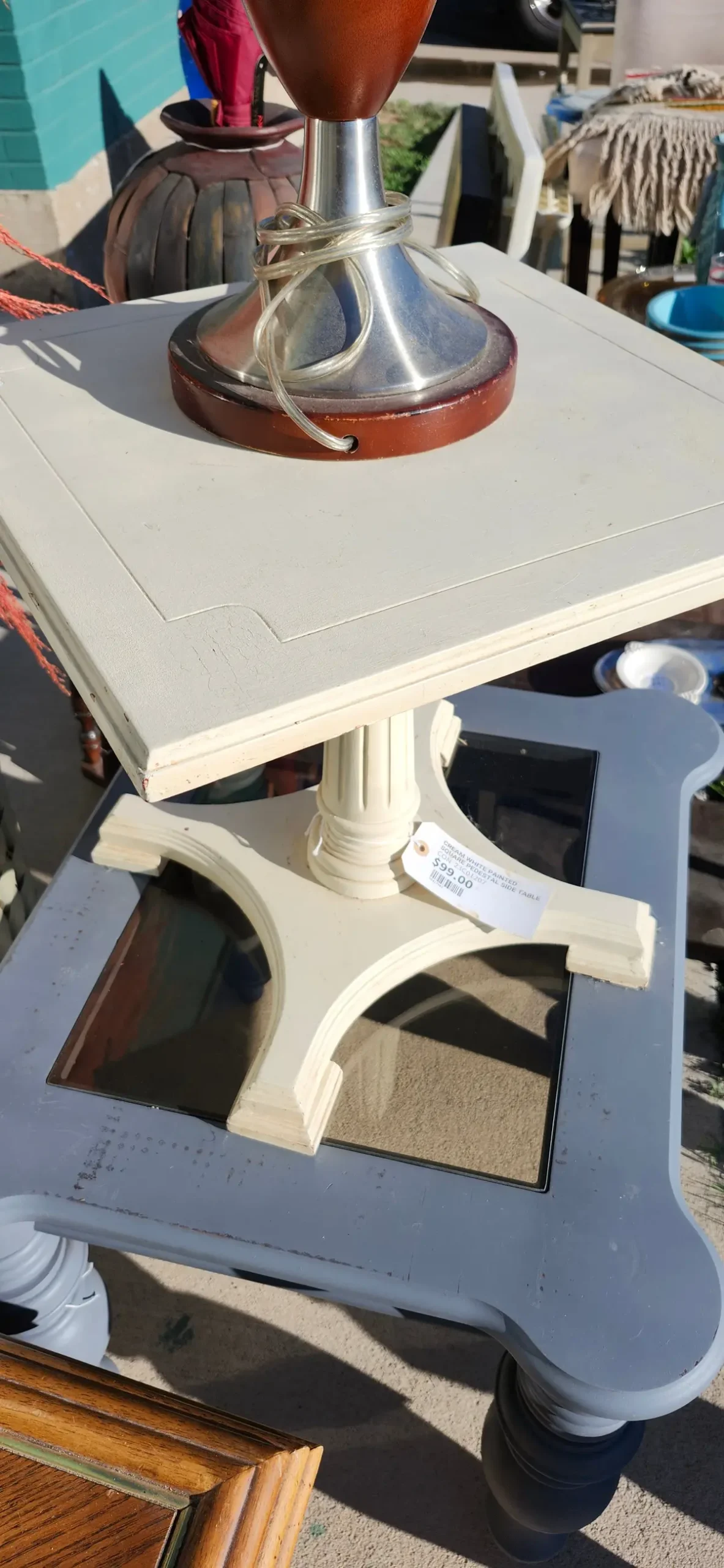 Cream White Painted Square Pedestal Side Table 1