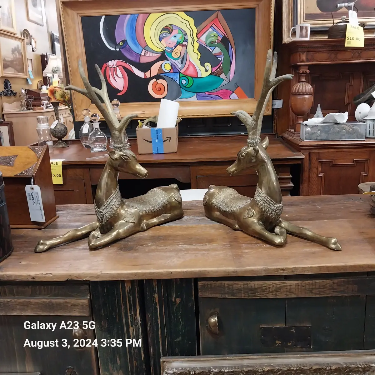 Pair Of Brass Deer Statues 1