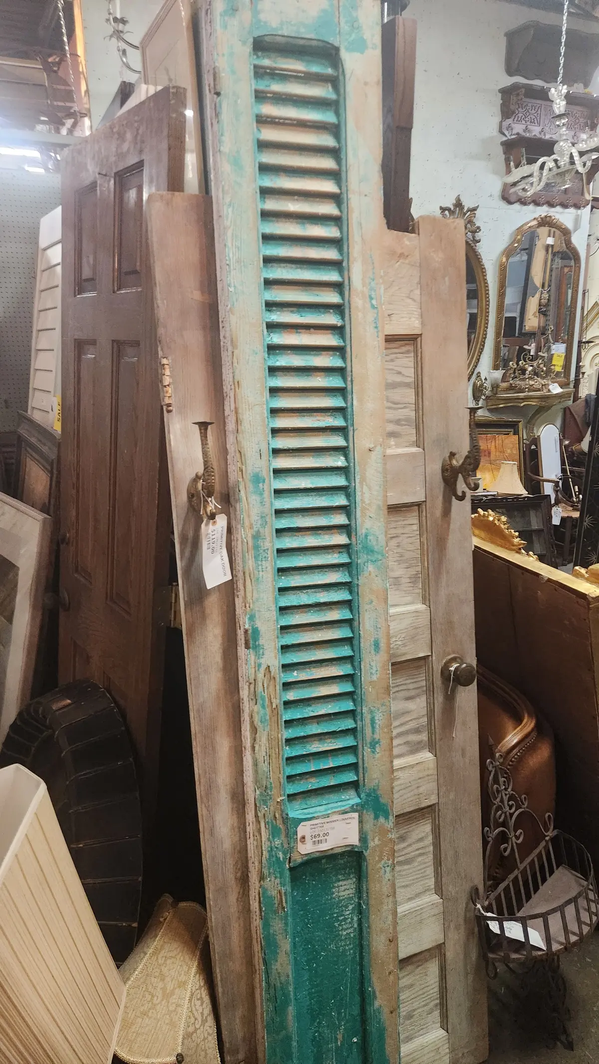 Primitive Wooden Louvered Shutter 1