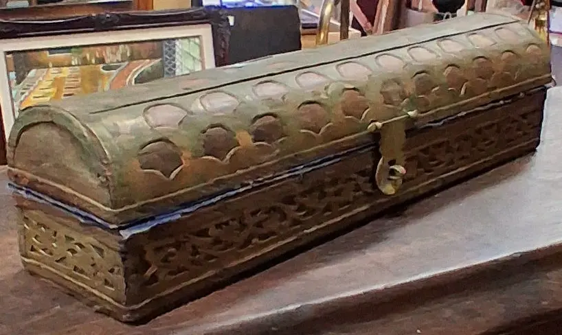 Long Small Domed Wood Box With Brass Overlay 1