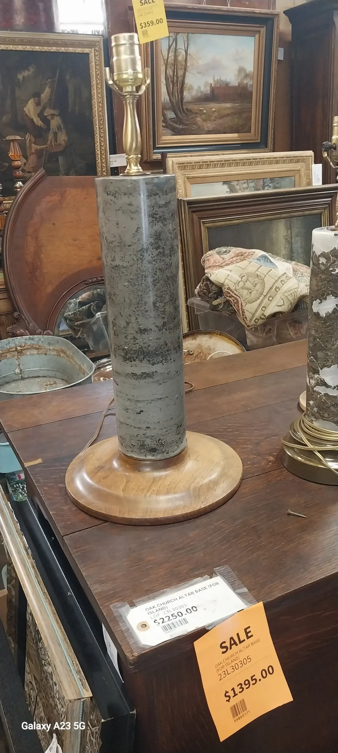 Large Marble Cylinder Lamp With Shade 1