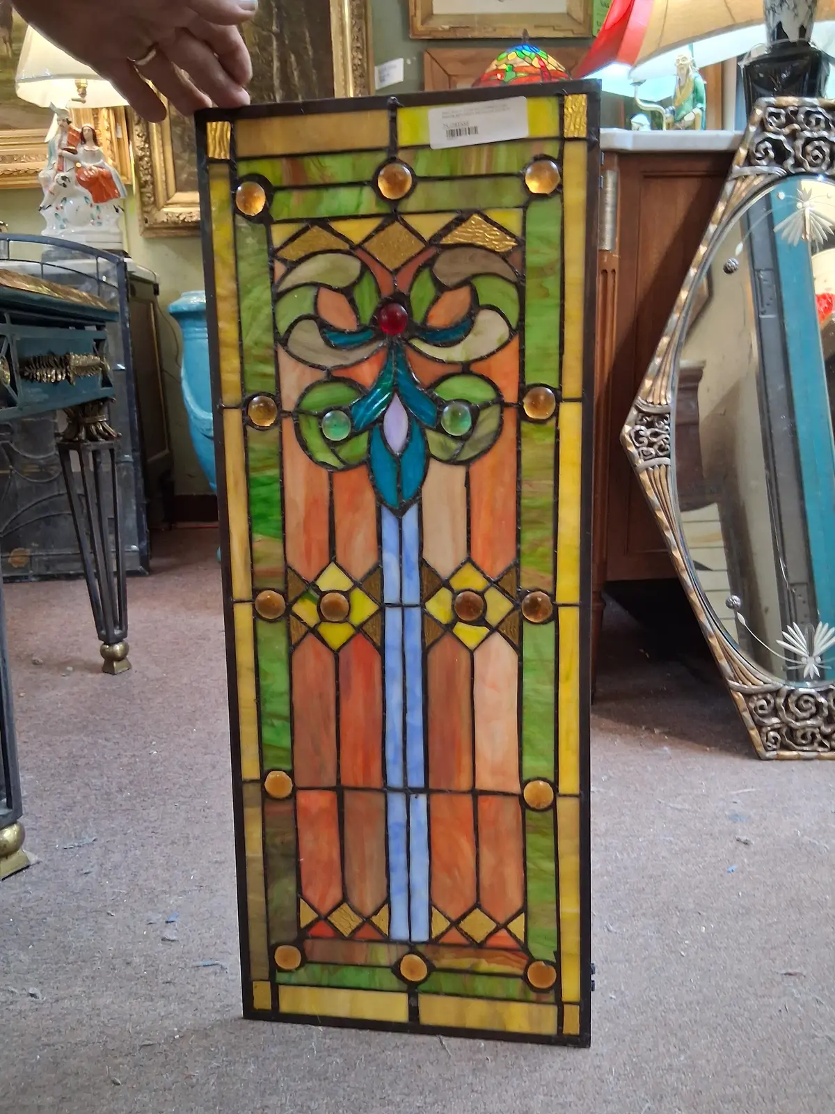 Small Multi -Color Deco Stained Glass Window With Green And Yellow And Blue 1