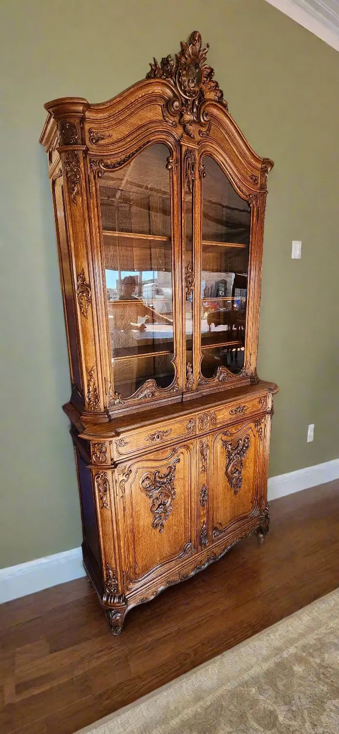 French Oak Liege Style China Cabinet 1
