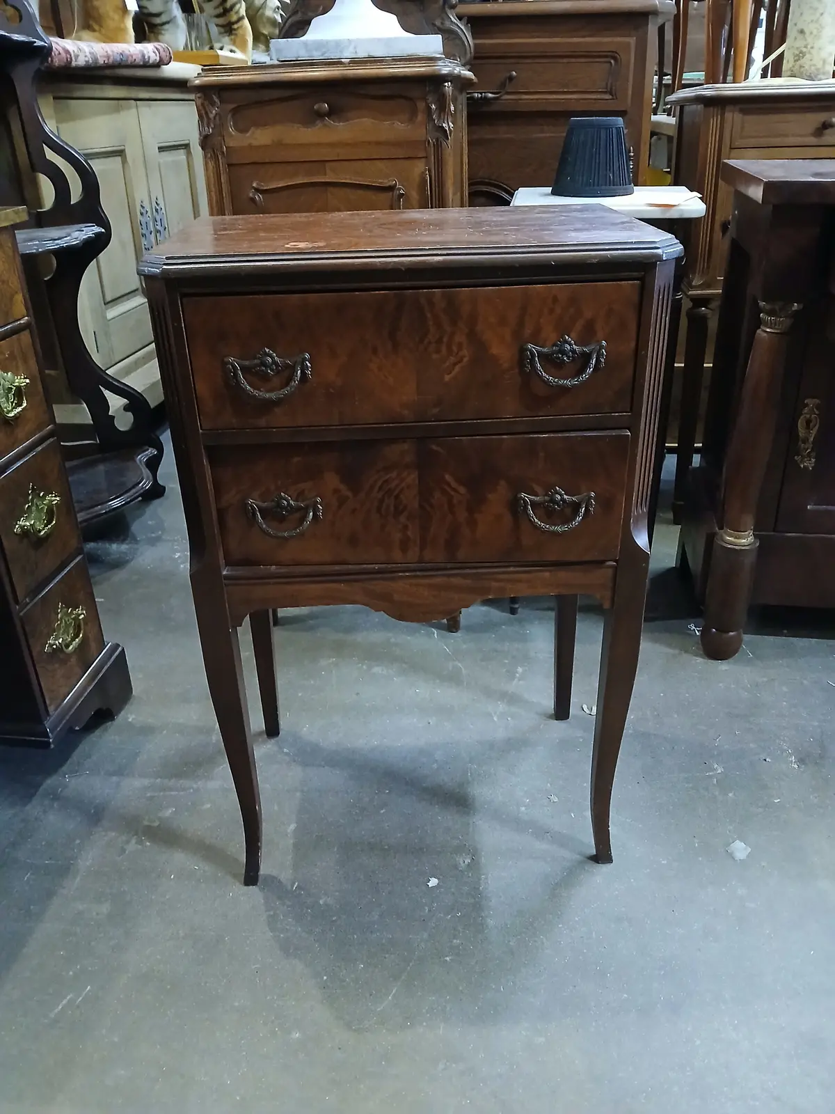Small Burl Mahogany Side Chest Sewing Cabinet 1